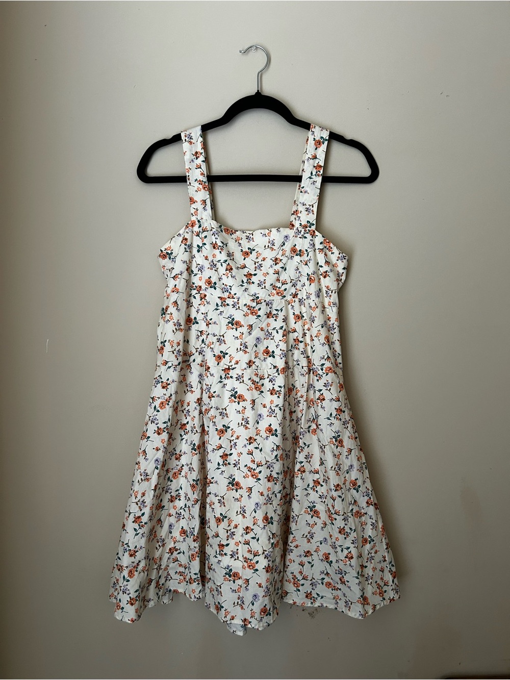 By the River White Floral Sundress with Orange and Blue Accents